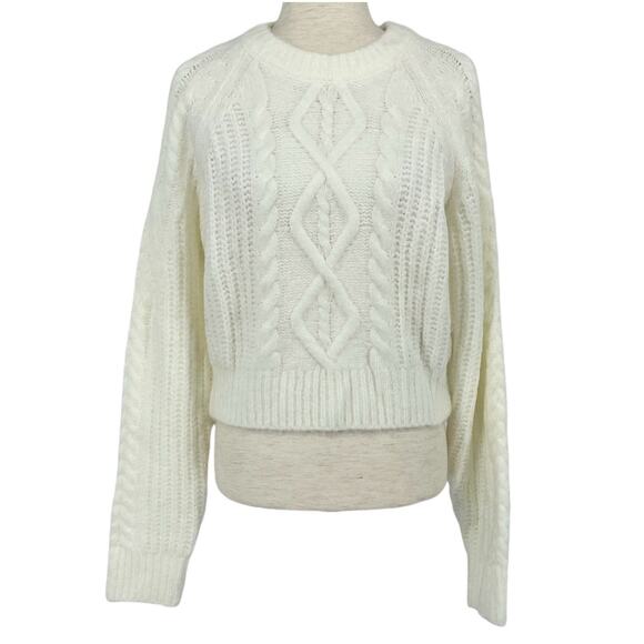FOREVER 21 Off White Cable Knit Cold Shoulder Long Sleeve Sweater Size XS - Picture 1 of 5